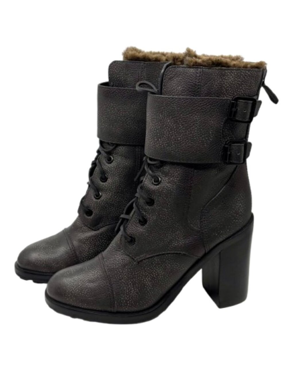TORY BURCH~Broome Combat Boot w/Shearling Fur Lining Lace Up Booties 10 LIKE NEW